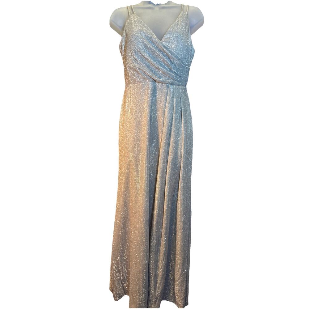 VTG Morgan Co Prom Dress Maxi Gown 90s Y2K Sz 2 Silver Iridescent
